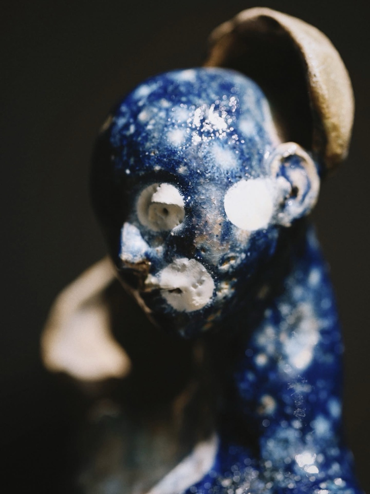 Night Swimmer (2025) — Stoneware, cobalt and salt glaze, ceramic sculpture by Kirsi Salo